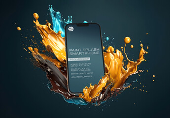 3D Mobile Phone Mockup With Generative Ai Paint Splash Effect