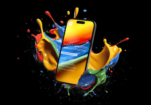 3D Mobile Phone Mockup With Generative Ai Paint Splash Effect
