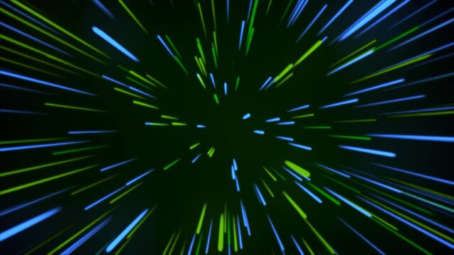 Hyperdrive Light Speed Tunnel Loop Overlay Background. Neon speed lines zoom background animation. Neon glowing rays in motion. Video animation Ultra HD 4K