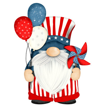 4th of July American independence gnomes character Digital painting watercolor