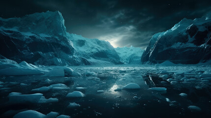 Fototapeta na wymiar Glacial winter landscape. Winter landscape with sea and glacial. generative ai.