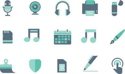 musical item vector icon set color full icon, sound icon line vector, musical icon vector 