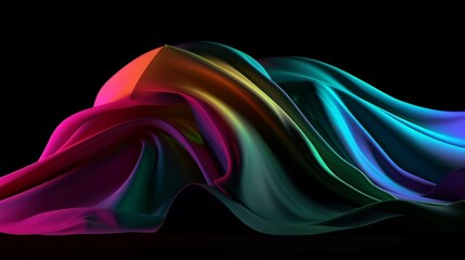 Abstract colorful wavy liquid on black background. Generative AI.