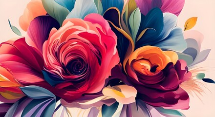 Abstract colorful background with rose flower. Generative AI. - obrazy, fototapety, plakaty