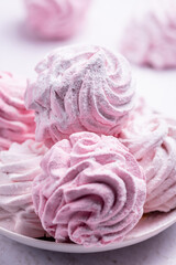 Delicious sweet dessert pink marshmallow close-up