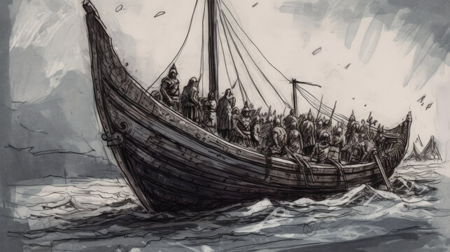 illustration viking ship. generative ai.