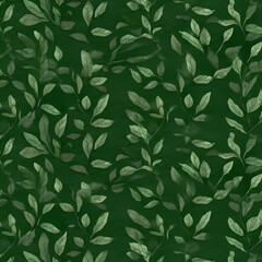 Floral Leaves Pattern On Green Cotton Cloth Illustration