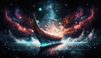 Obraz na płótnie Canvas illustration magic ship. generative ai.