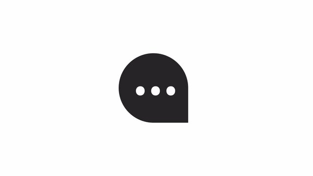 Animated dark mode talk box. Black and white thin line icon 4K video footage for web design. Speech bubble with ellipsis isolated monochromatic flat element animation with alpha channel transparency
