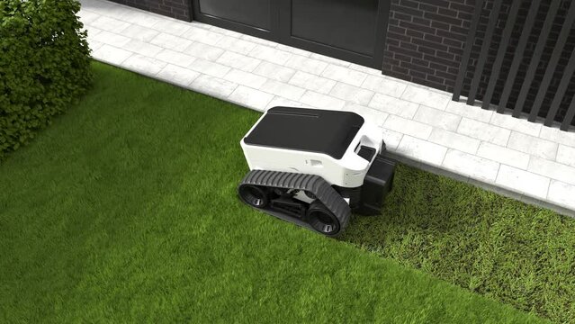 Automated robotic lawnmower mowing lawn