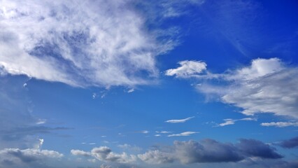 Bright clear blue sky with dense cloud for background, template                    