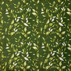 Floral Leaves Pattern On Green Cotton Cloth Illustration