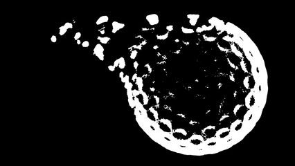 Crumbling circle isolated on black background. Illustration.