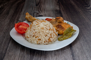 Traditional delicious Turkish food; Turkish style rice pilaf (Turkish name; Tel sehriyeli pirinc pilavi)