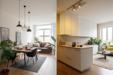 Before And After Of Modern Kitchen Apartment Room In Renovated House, ai generative