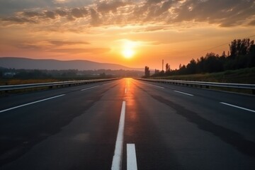 asphalt highway at sunset scene, ai generative