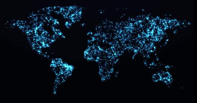 Appearance of the world map, abstract futuristic digital plexus background, communication, network technologies,global wireframe polygonal lines, connect world map, seamless loop, 4K