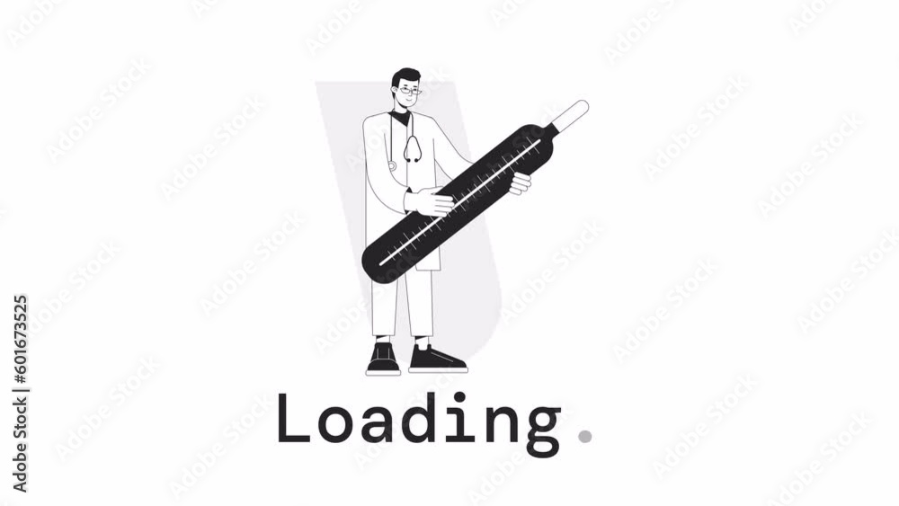 Poster fever check bw loader animation. doctor male measuring body temperature. flash message 4k video foot