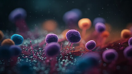 Fototapeta na wymiar Microscopic virus cells and bacteria