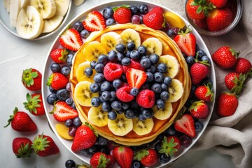 delicious pancakes  with fruits, ai generative