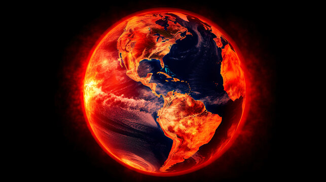 地球温暖化のイメージ（燃える地球）　Generative AI