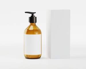 Glasflasche mit Pumpe Spender und Pappe Verpackung für Kosmetikprodukte und blanko Etiketten, Mock Up