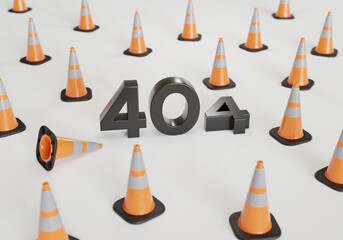 404 Error Meldung mit Verkehrspylonen als Absperrung, Seite nicht gefunden