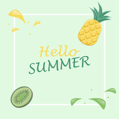 Summer background with pineapple and kiwi. Vector illustration. Banner, paper.