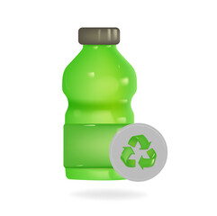 Recycle plastic bottle with plastic garbage and recyclable material sign, vector illustration in 3d style. Vector 3d