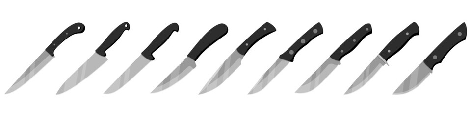 Kitchen knife. Set of kitchen knives isolated on white background. Vector illustration.