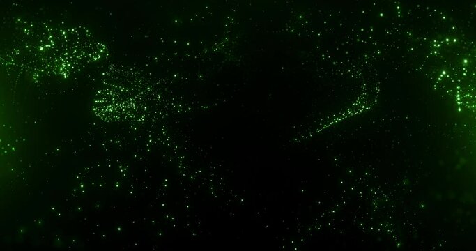 Magic dust from particles, shining bokeh, abstract background, flight of green cosmic particles. slow motion, seamless loop, 4K