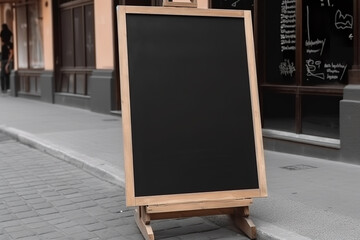 Fototapeta na wymiar Empty menu board on the street. Chalkboard menu sign mockup
