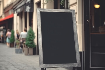Empty menu board on the street. Chalkboard menu sign mockup