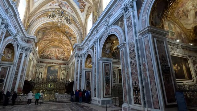 Interior of the church of the Benedictine monastery of San Martino, now transformed into a museum of history and art in Naples, Italy.