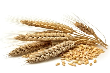 wheat ears isolated on white background. Generated by AI - obrazy, fototapety, plakaty