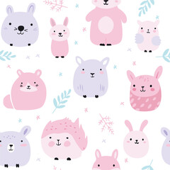 Vector baby cute pattern with forest animals.