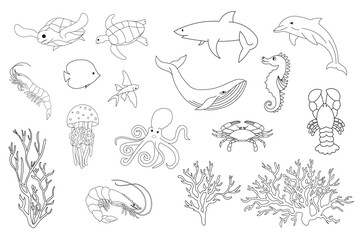 set of sea creatures. isolated ocean animals