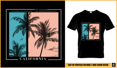 Los Angeles and california t-shirt design. T shirt print design with palm tree. T-shirt design with typography and tropical palm tree for tee print, apparel and clothing. Download now for free.