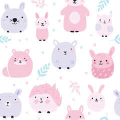Vector baby cute pattern with forest animals.