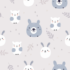Seamless pattern with cute animals and hand drawn elements. Creative childish texture. Great for fabric, textile © jullyromas
