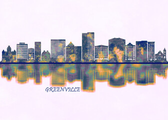 Greenville Skyline. Cityscape Skyscraper Buildings Landscape City Background Modern Art Architecture Downtown Abstract Landmarks Travel Business Building View Corporate