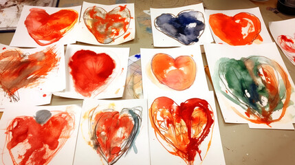 Fototapeta premium Red heart on white paper, generative ai.