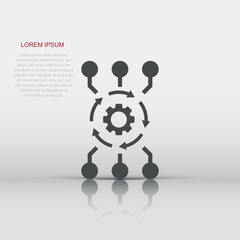 Algorithm api software vector icon in flat style. Business gear with arrow illustration on white isolated background. Algorithm concept.