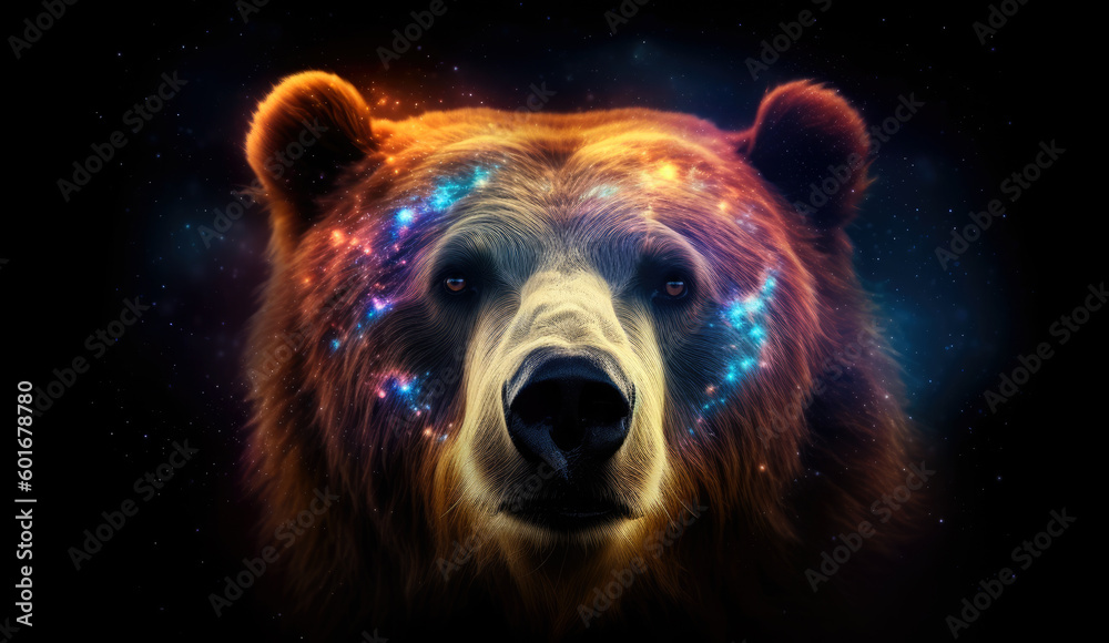 Poster bear in cosmic space. gnerative ai.