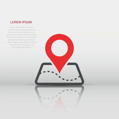 Pin map icon in flat style. Gps navigation vector illustration on white isolated background. Target destination business concept.