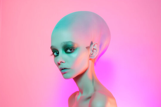 woman portrait art futuristic style makeup alien beauty person face model. Generative AI.