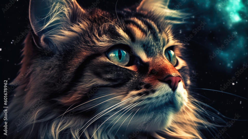 Poster Cat in cosmic space. generative ai.