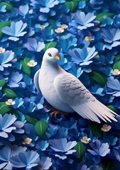 Adorable Cartoon Animated white Dove on blue flower pedal Birthday Card