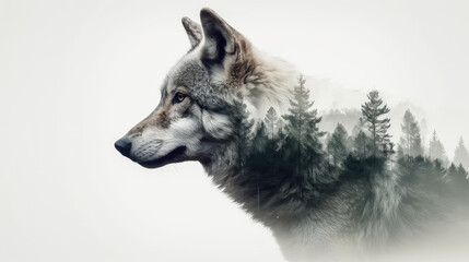 Fototapeta premium illustration wolf in nature, generative ai.