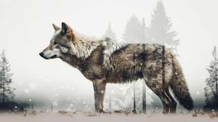 Fototapeta na wymiar illustration wolf in nature, generative ai.